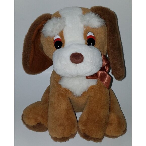 Creations By Kellytoy Brown Puppy Dog Plush 10" Stuffed Animal Toy Brown Bow - Picture 1 of 9